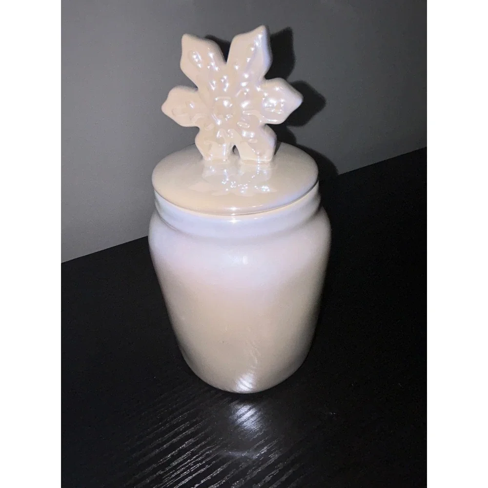 Rae Dunn Winter Wonderland Iridescent Snowflake Canister Ceramic Jar Magenta